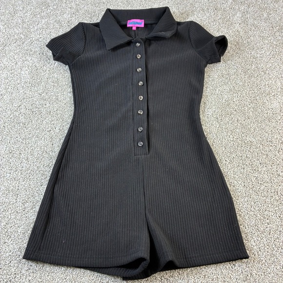 Edikted Black Ribbed Button Up Romper Jumpsuit Womens Size S Short Sleeve Y2K - Picture 1 of 10
